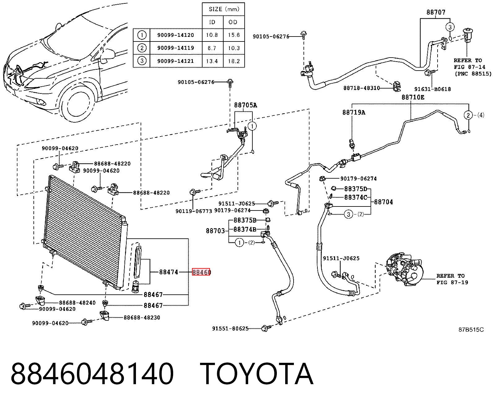 8846048140 Toyota Radiador de aparelho de ar condicionado