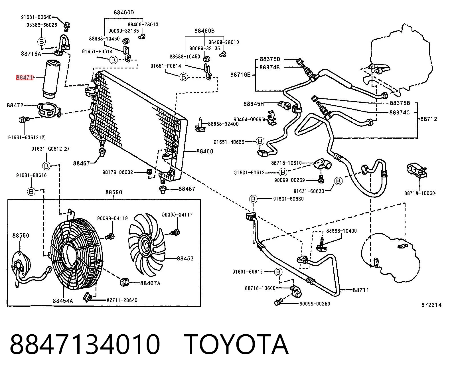 8847134010 Toyota Tanque de recepção do secador de aparelho de ar condicionado