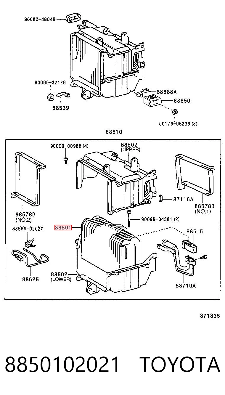 8850102021 Toyota Vaporizador de aparelho de ar condicionado