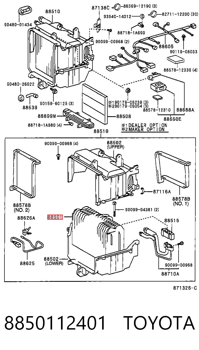  Vaporizador de aparelho de ar condicionado Toyota Corolla liftback (E10) (1992 - 1997) 