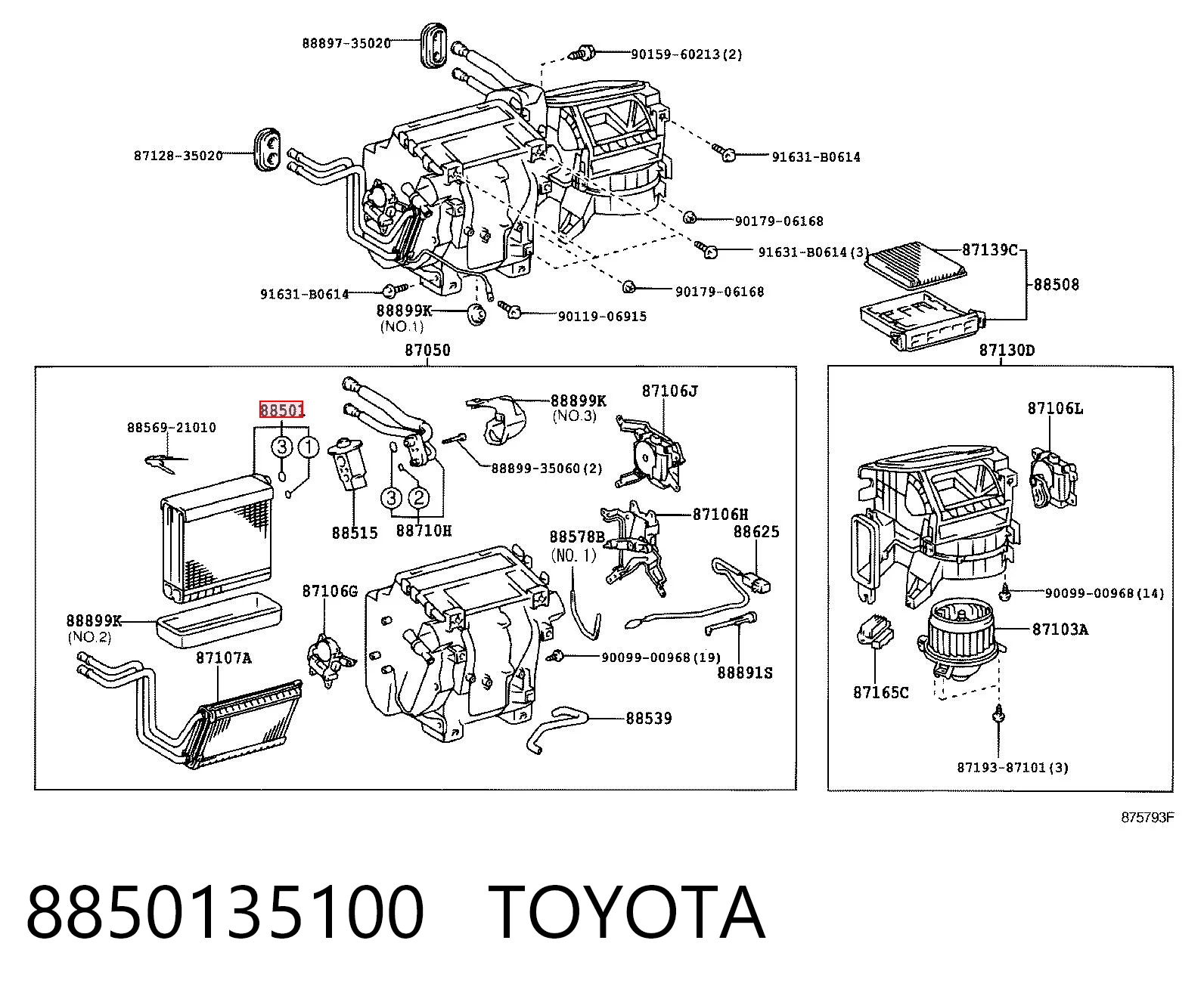 8850135100 Toyota Vaporizador de aparelho de ar condicionado