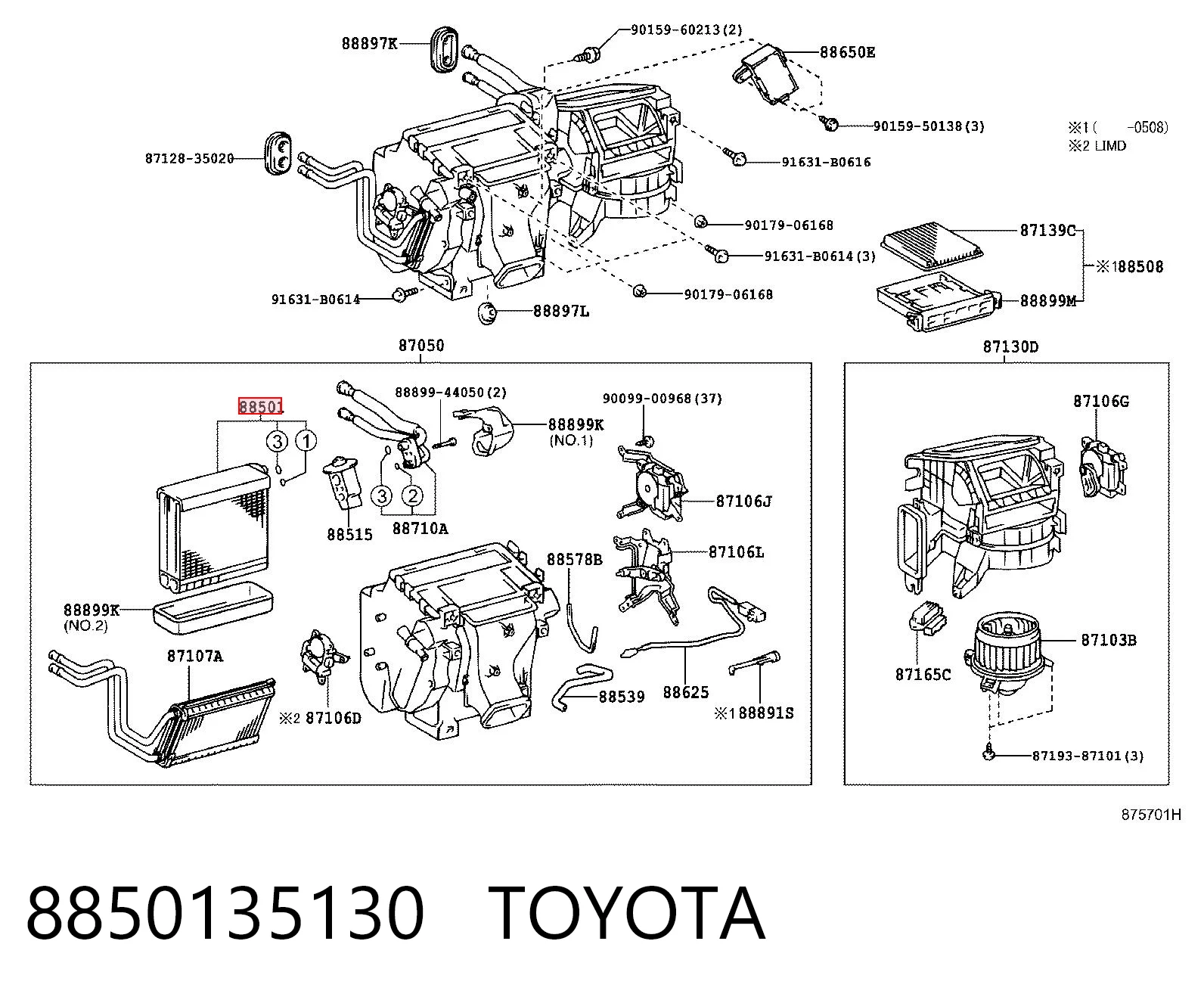 8850135130 Toyota Vaporizador de aparelho de ar condicionado