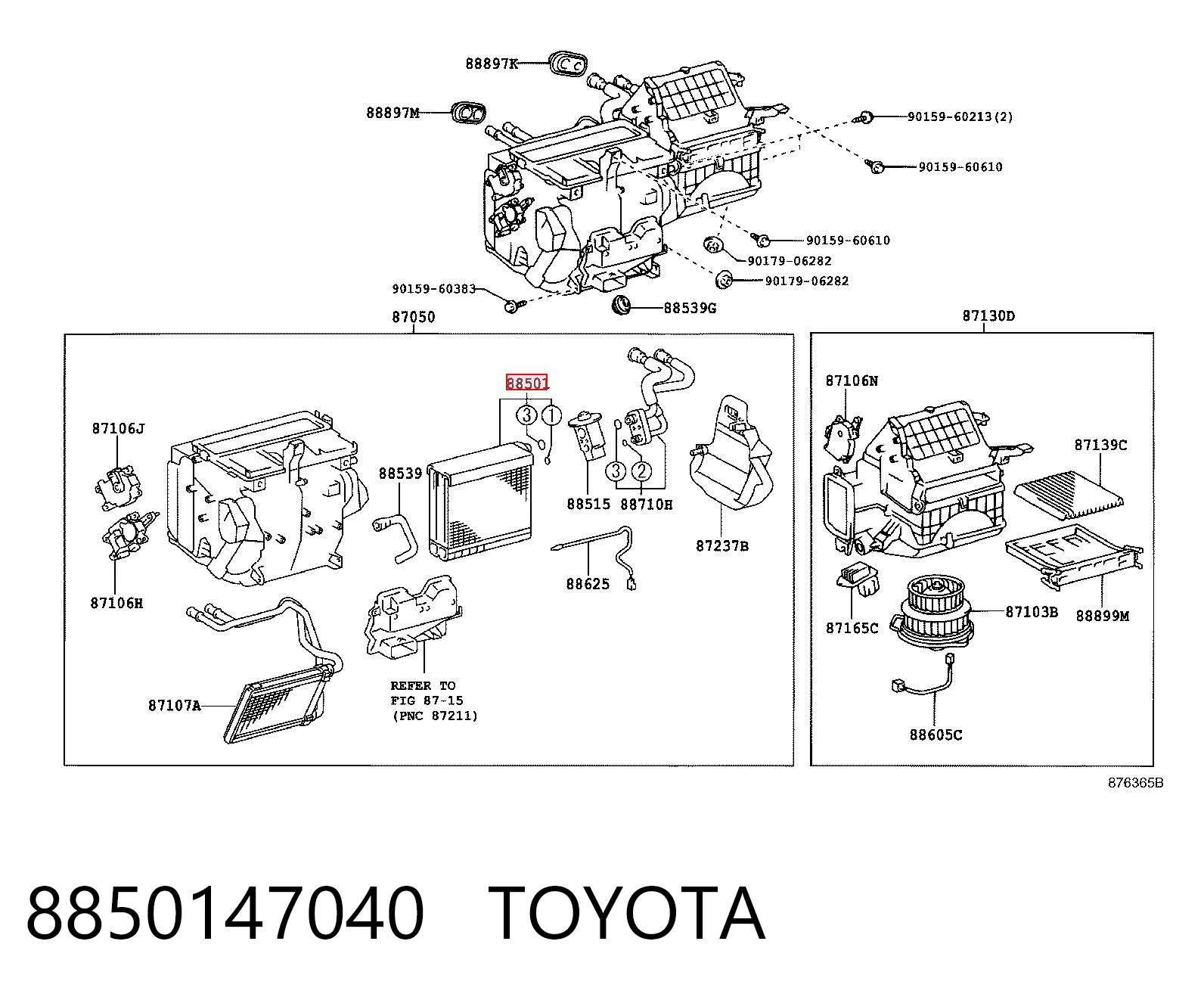 8850147040 Toyota Vaporizador de aparelho de ar condicionado