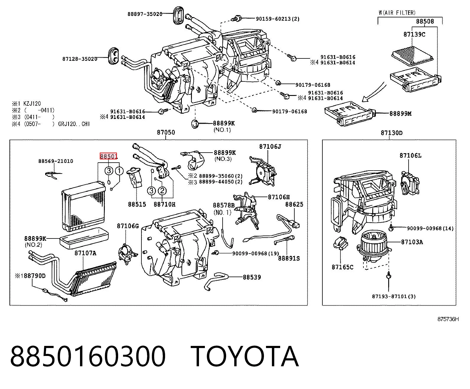 8850160300 Toyota Vaporizador de aparelho de ar condicionado
