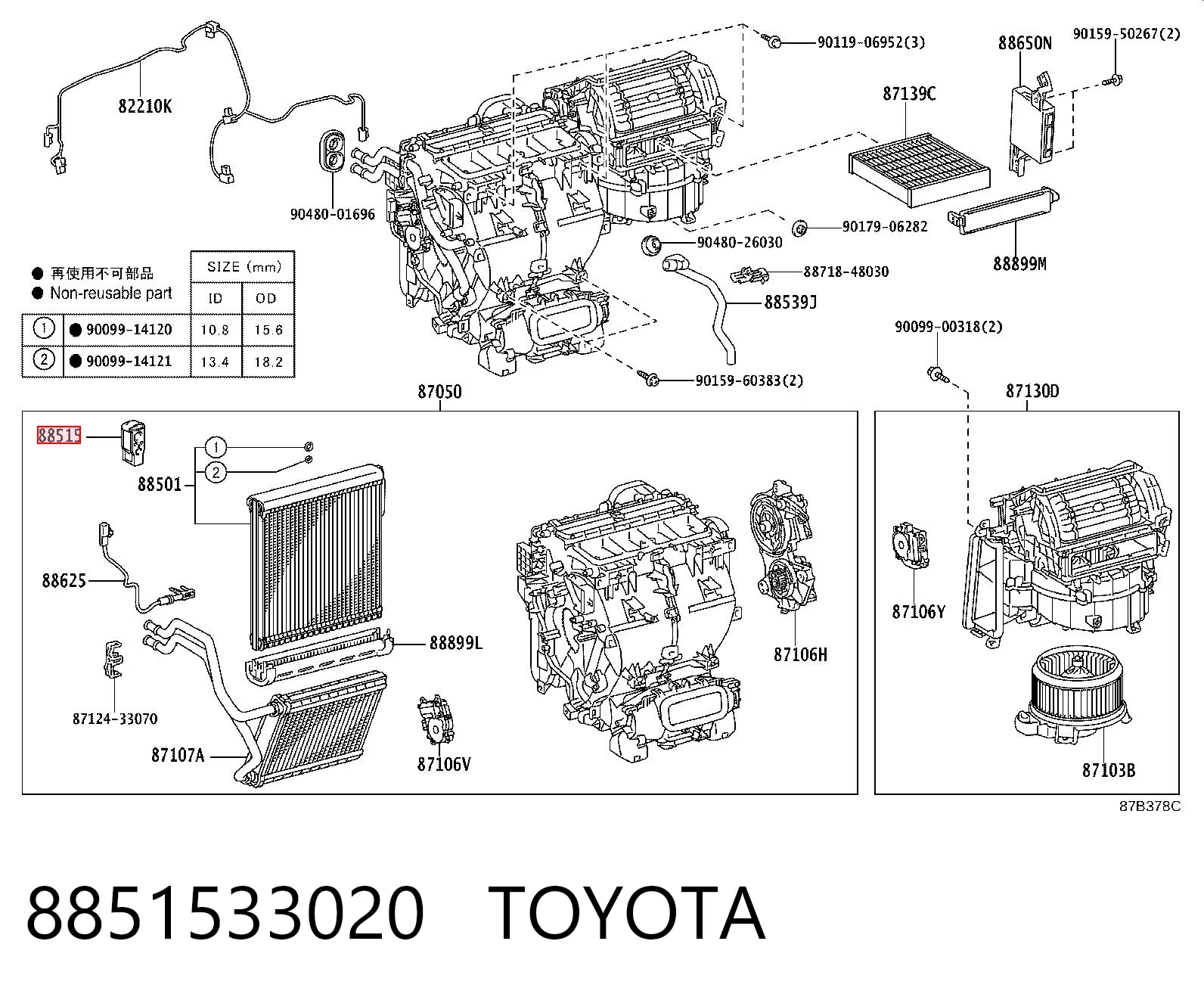 8851533020 Toyota Válvula TRV de aparelho de ar condicionado