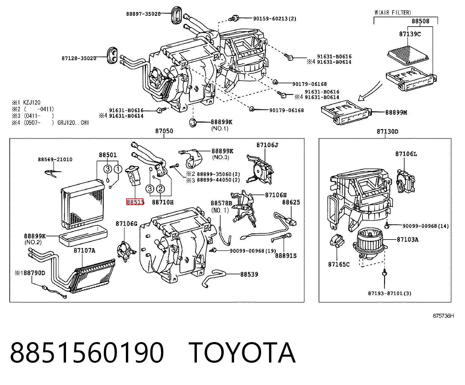 8851560190 Toyota Válvula TRV de aparelho de ar condicionado