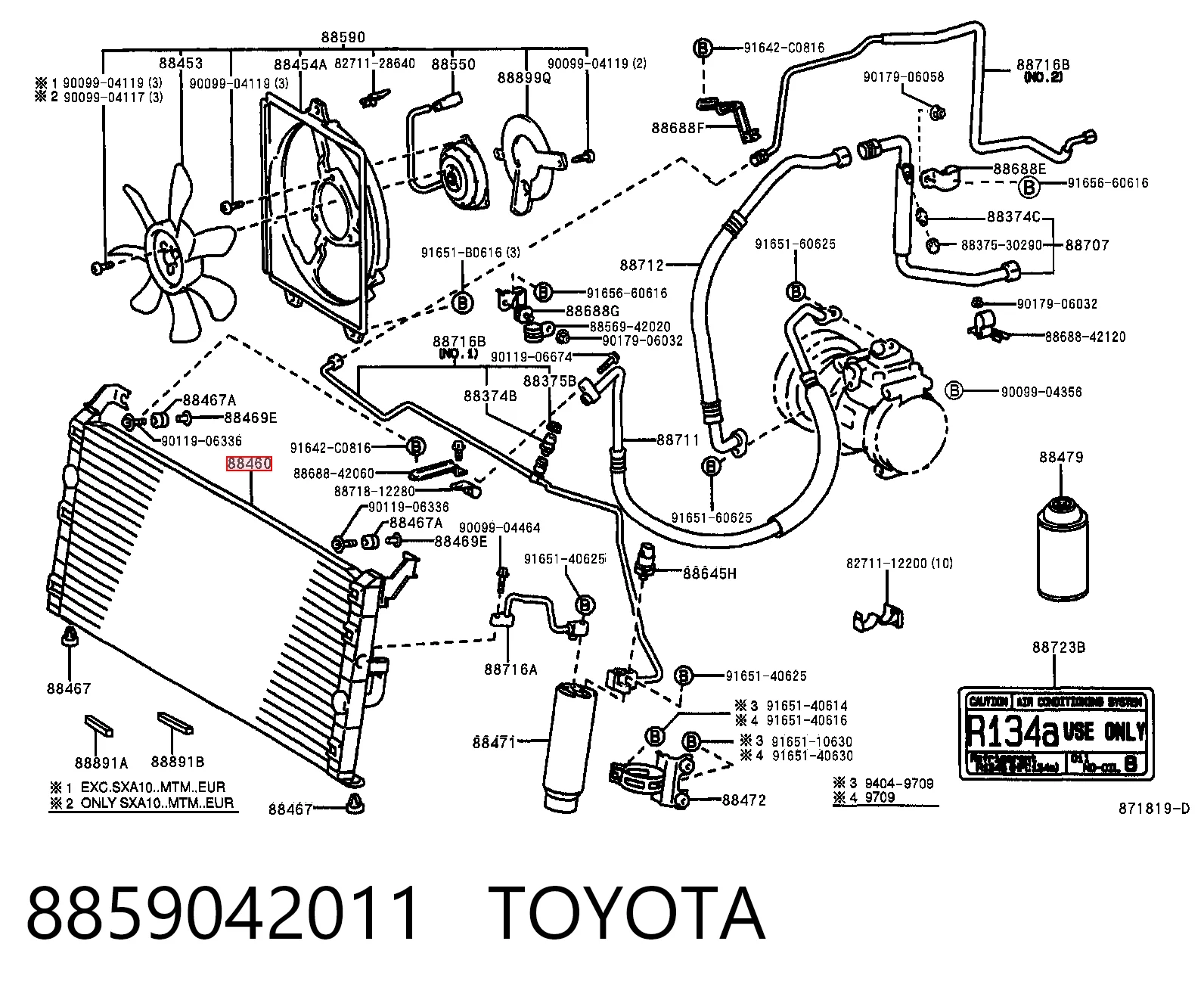 Radiador de aparelho de ar condicionado Toyota RAV4 I Cabrio SXA 10