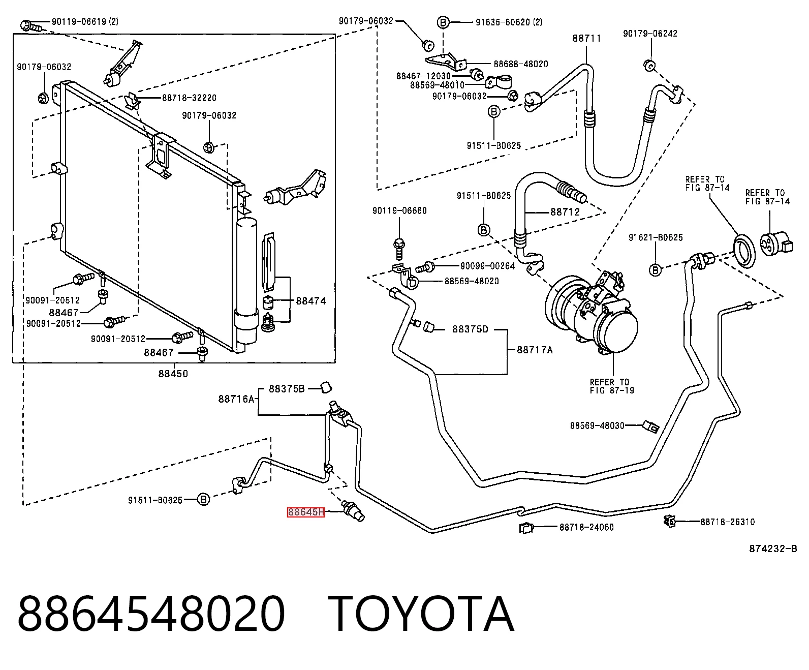 8864548020 Toyota Sensor de pressão absoluta de aparelho de ar condicionado