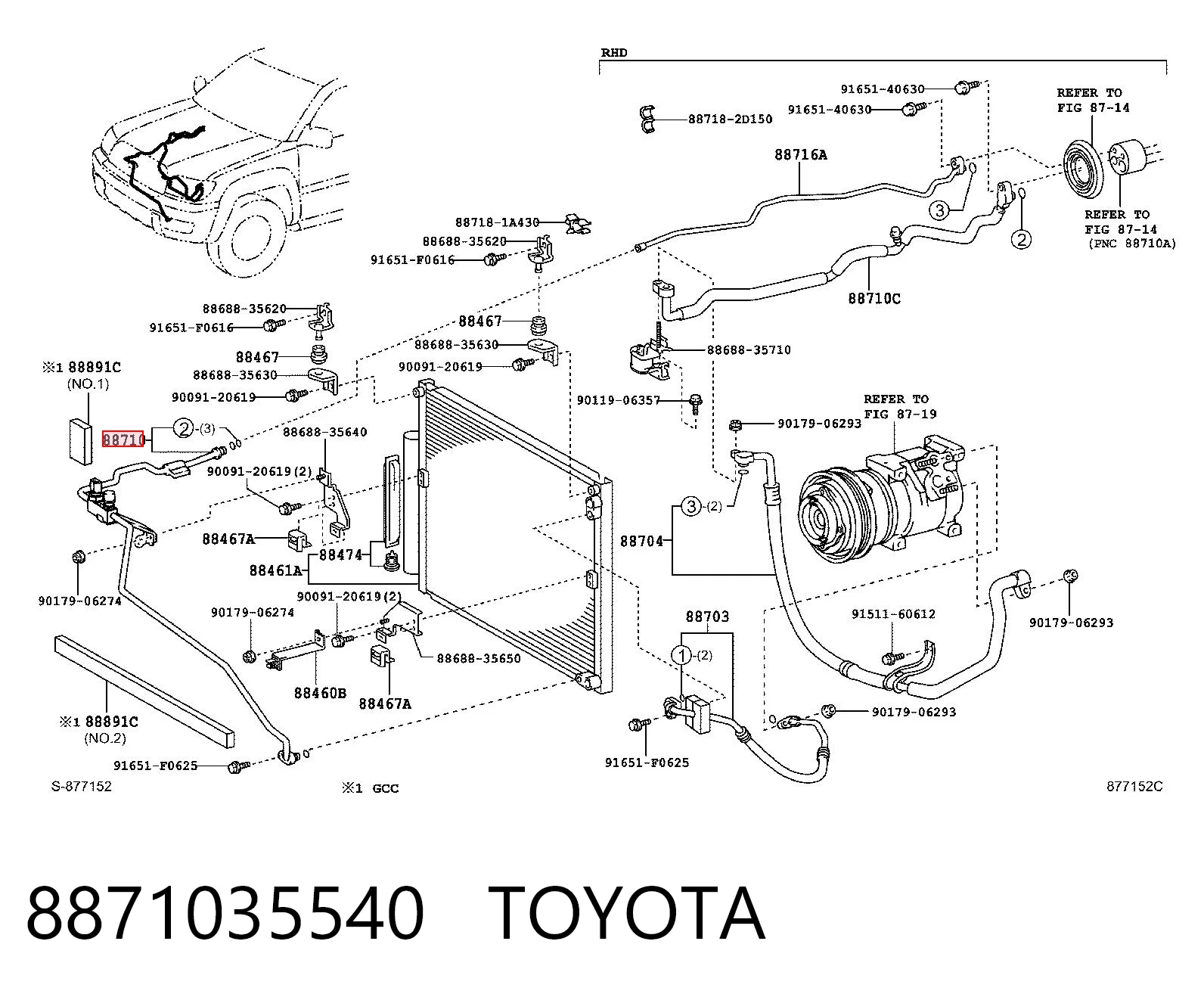 8871035540 Toyota Mangueira de aparelho de ar condicionado, desde o radiador até o vaporizador
