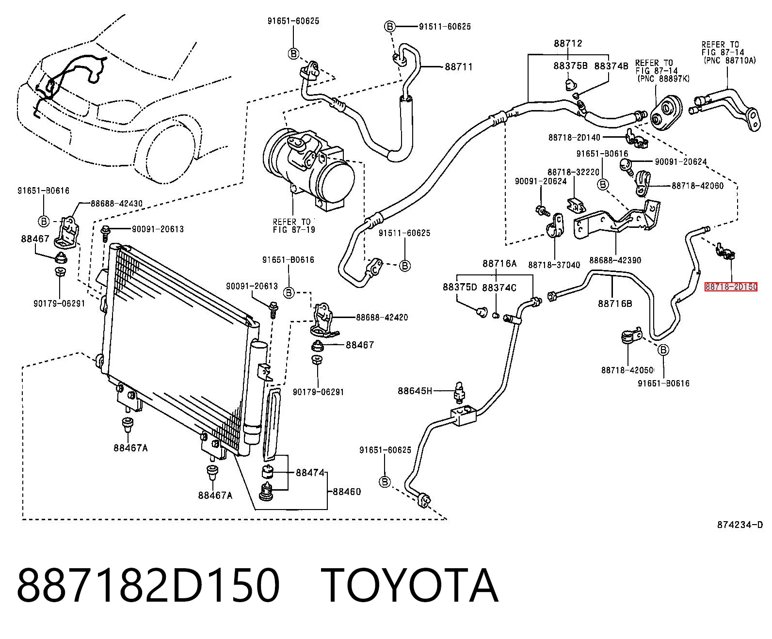 887182D150 Toyota Consola do compressor de aparelho de ar condicionado