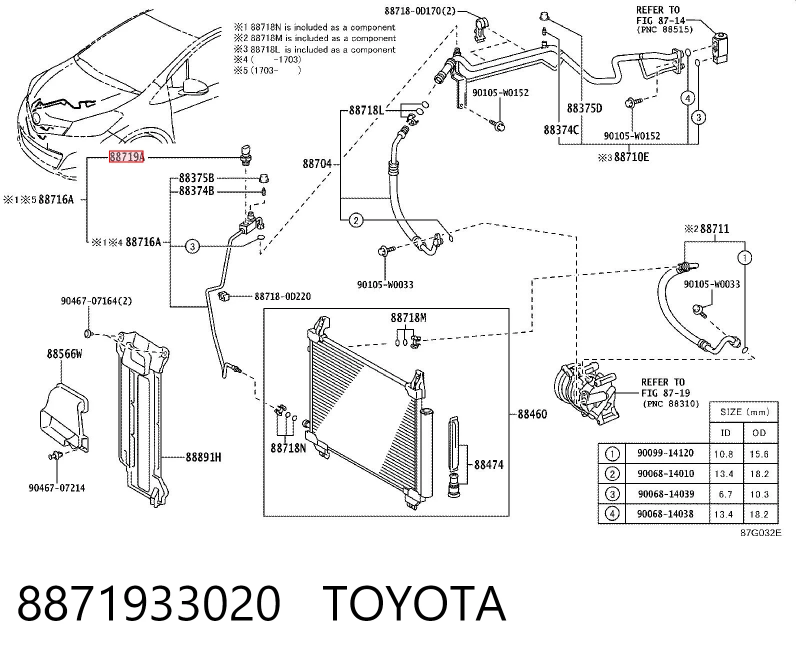  Sensor de pressão absoluta de aparelho de ar condicionado Toyota Corolla sedan (E18) (2013 - 2021) 