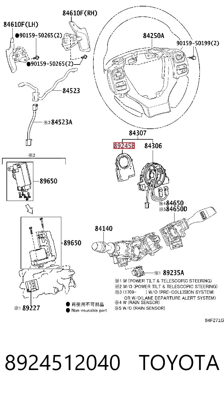 8924512040 Toyota Sensor do ângulo de viragem do volante de direção