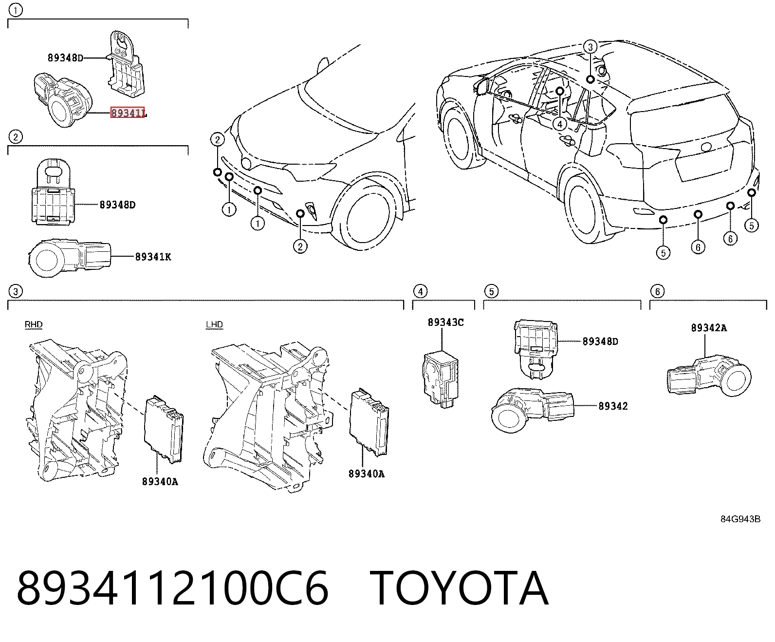 8934112100C6 Toyota Sensor de sinalização de estacionamento (sensor de estacionamento) dianteiro/traseiro central