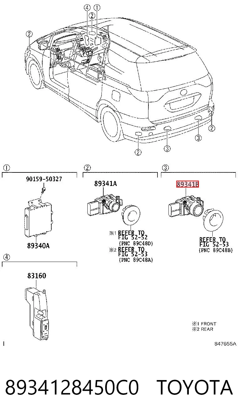 8934128450C0 Toyota Sensor traseiro de sinalização de estacionamento (sensor de estacionamento)