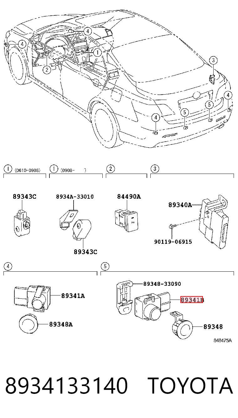 8934133140 Toyota Sensor traseiro de sinalização de estacionamento (sensor de estacionamento)