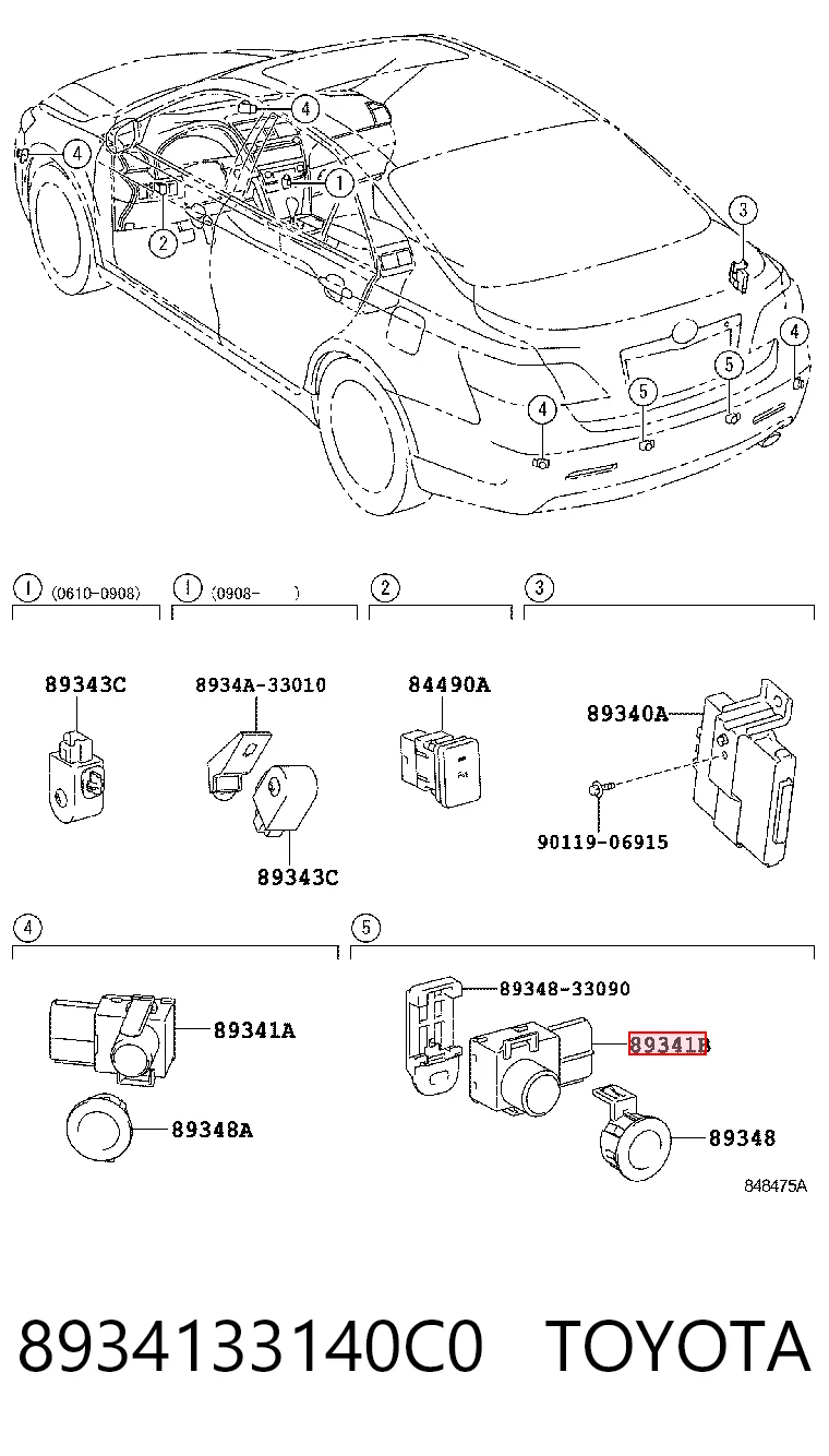 8934133140C0 Toyota Sensor traseiro de sinalização de estacionamento (sensor de estacionamento)