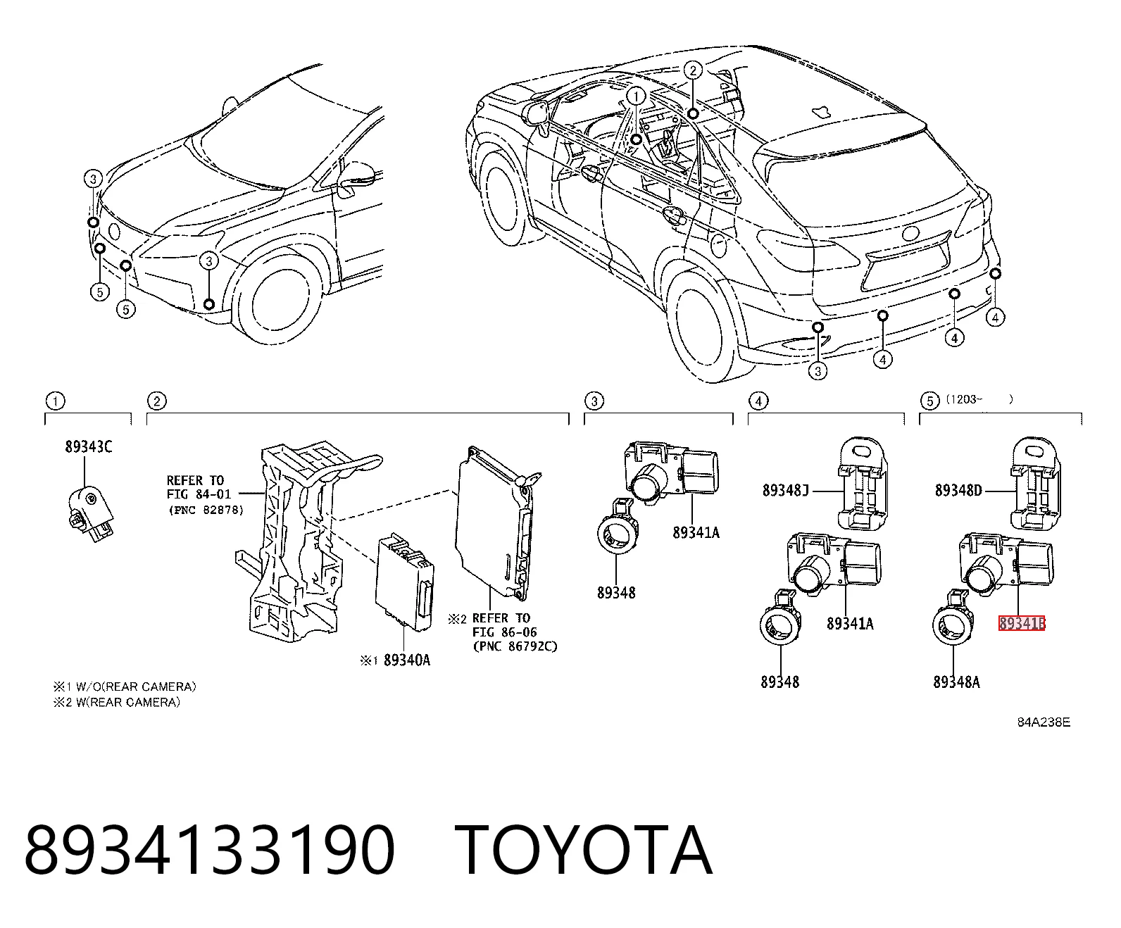 8934133190 Toyota Sensor traseiro lateral de sinalização de estacionamento (sensor de estacionamento)