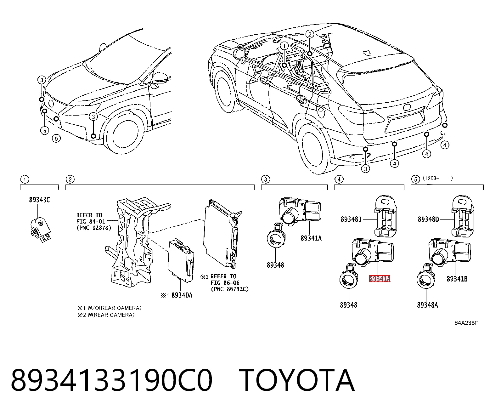 8934133190C0 Toyota Sensor de sinalização de estacionamento (sensor de estacionamento) dianteiro/traseiro lateral