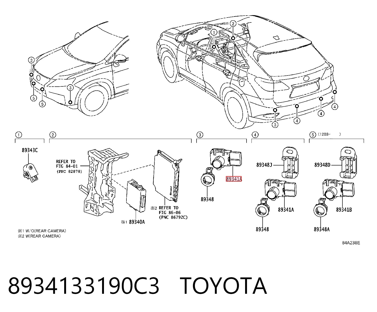 8934133190C3 Toyota Sensor traseiro lateral de sinalização de estacionamento (sensor de estacionamento)
