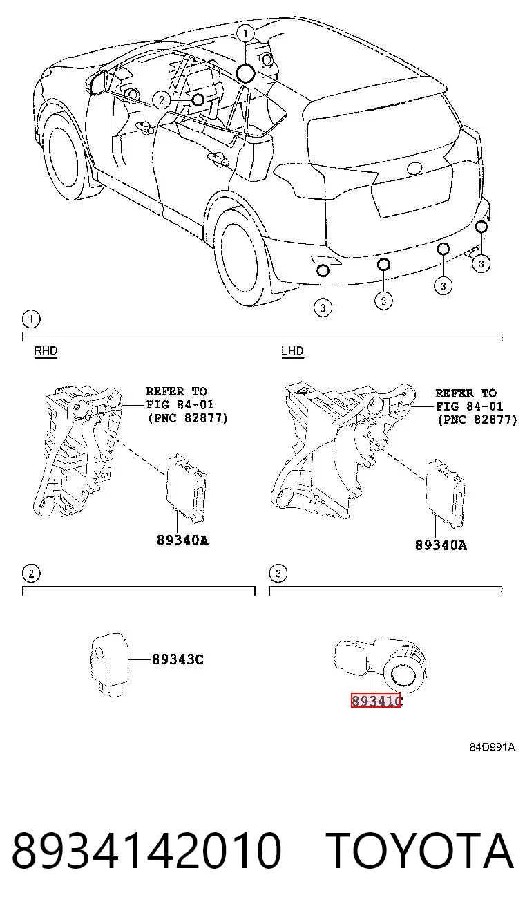 8934142010 Toyota Sensor traseiro de sinalização de estacionamento (sensor de estacionamento)