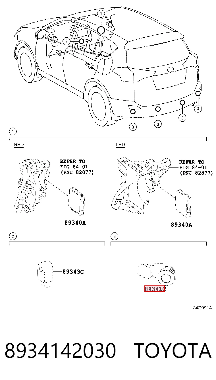 8934142030 Toyota Sensor traseiro de sinalização de estacionamento (sensor de estacionamento)