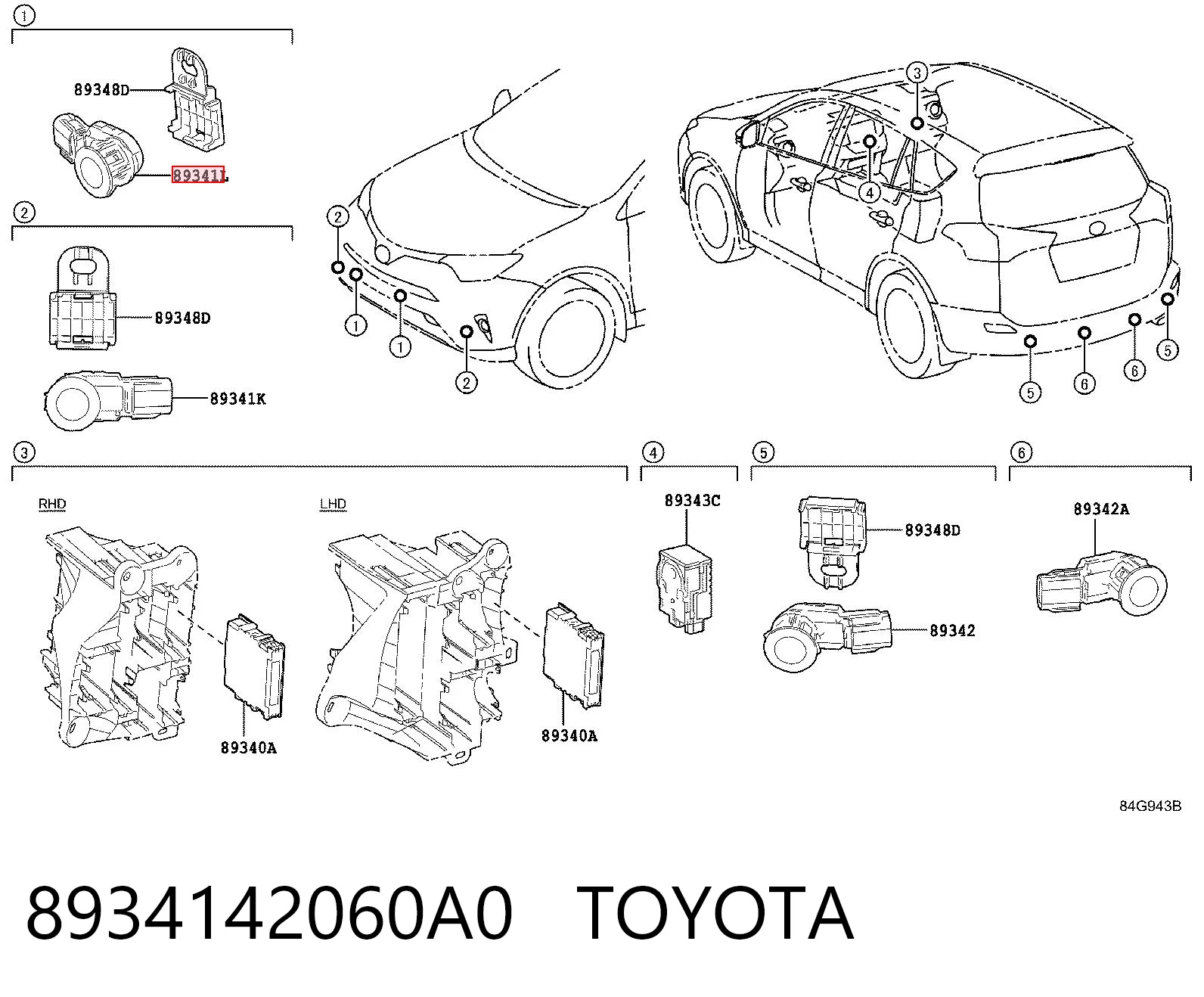 8934142060A0 Toyota Sensor dianteiro lateral de sinalização de estacionamento (sensor de estacionamento)
