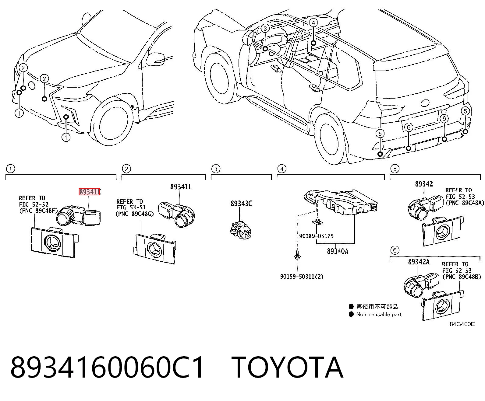 8934160060C1 Toyota Sensor dianteiro lateral de sinalização de estacionamento (sensor de estacionamento)