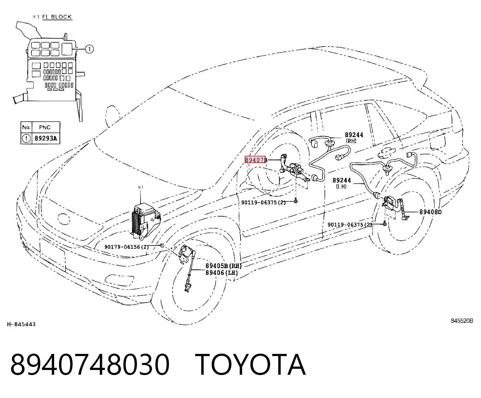 8940748030 Toyota Sensor traseiro direito do nível de posição de carroçaria