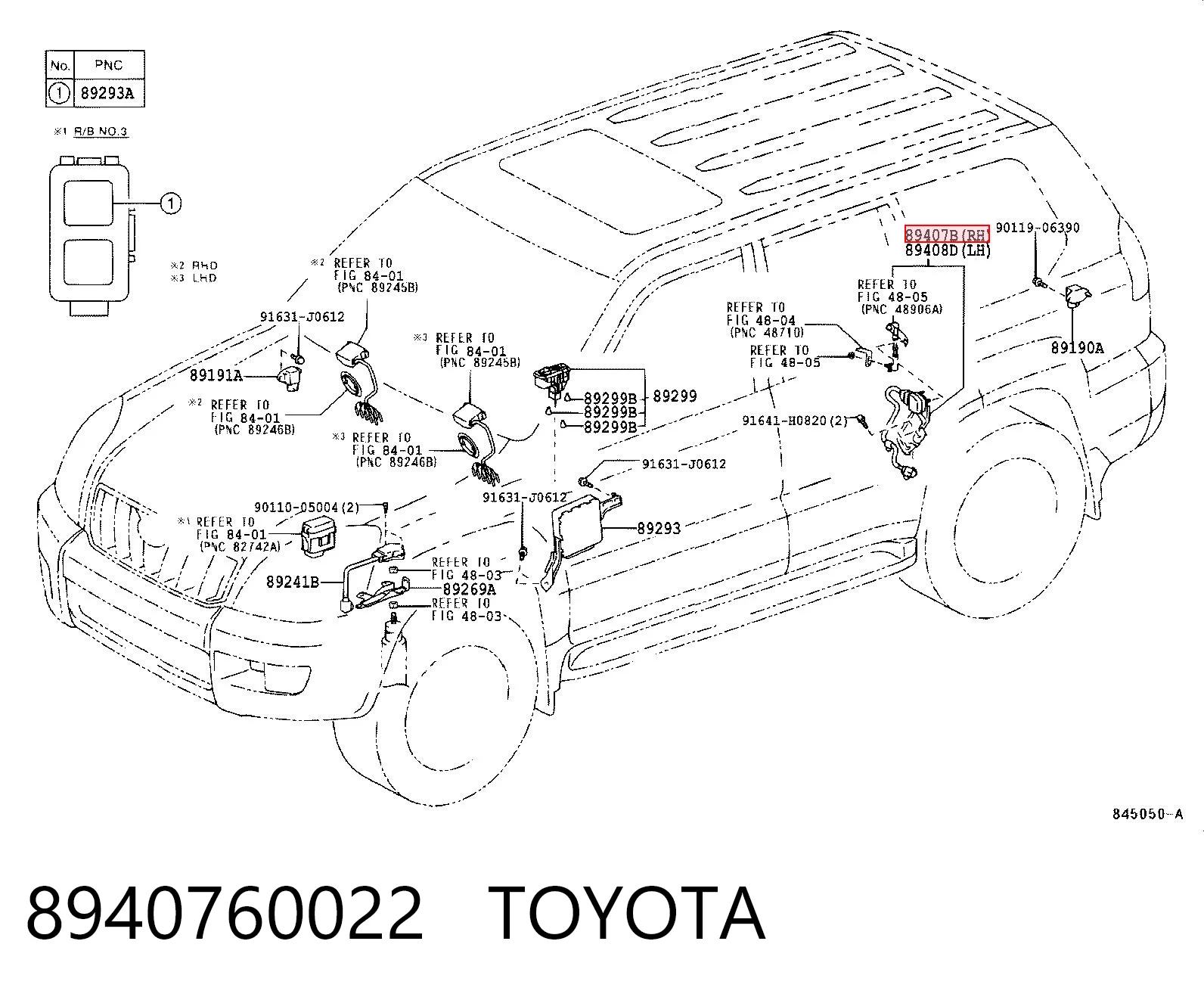 8940760022 Toyota Sensor traseiro direito do nível de posição de carroçaria