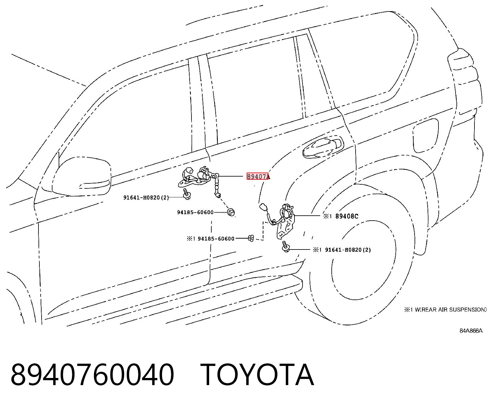 8940760040 Toyota Sensor traseiro direito do nível de posição de carroçaria