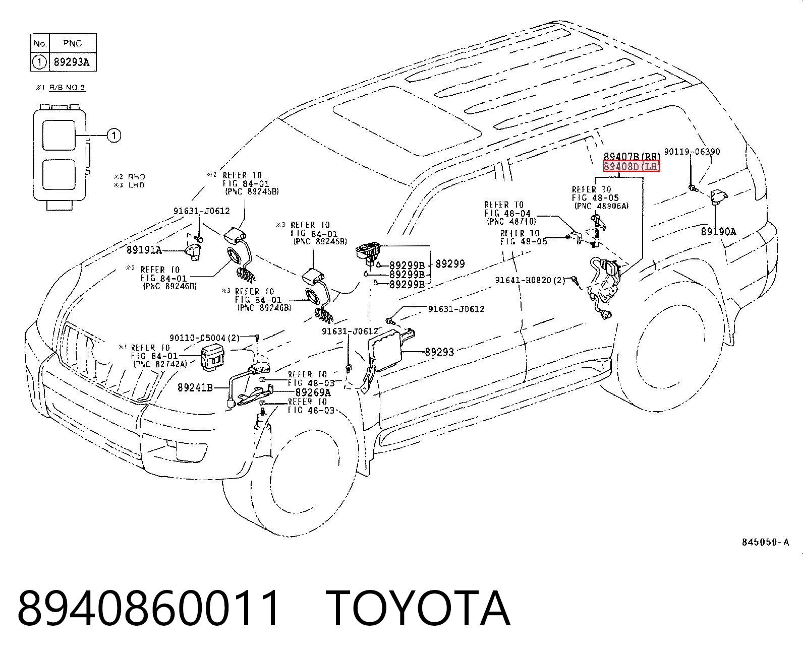 8940860011 Toyota Sensor traseiro esquerdo do nível de posição de carroçaria