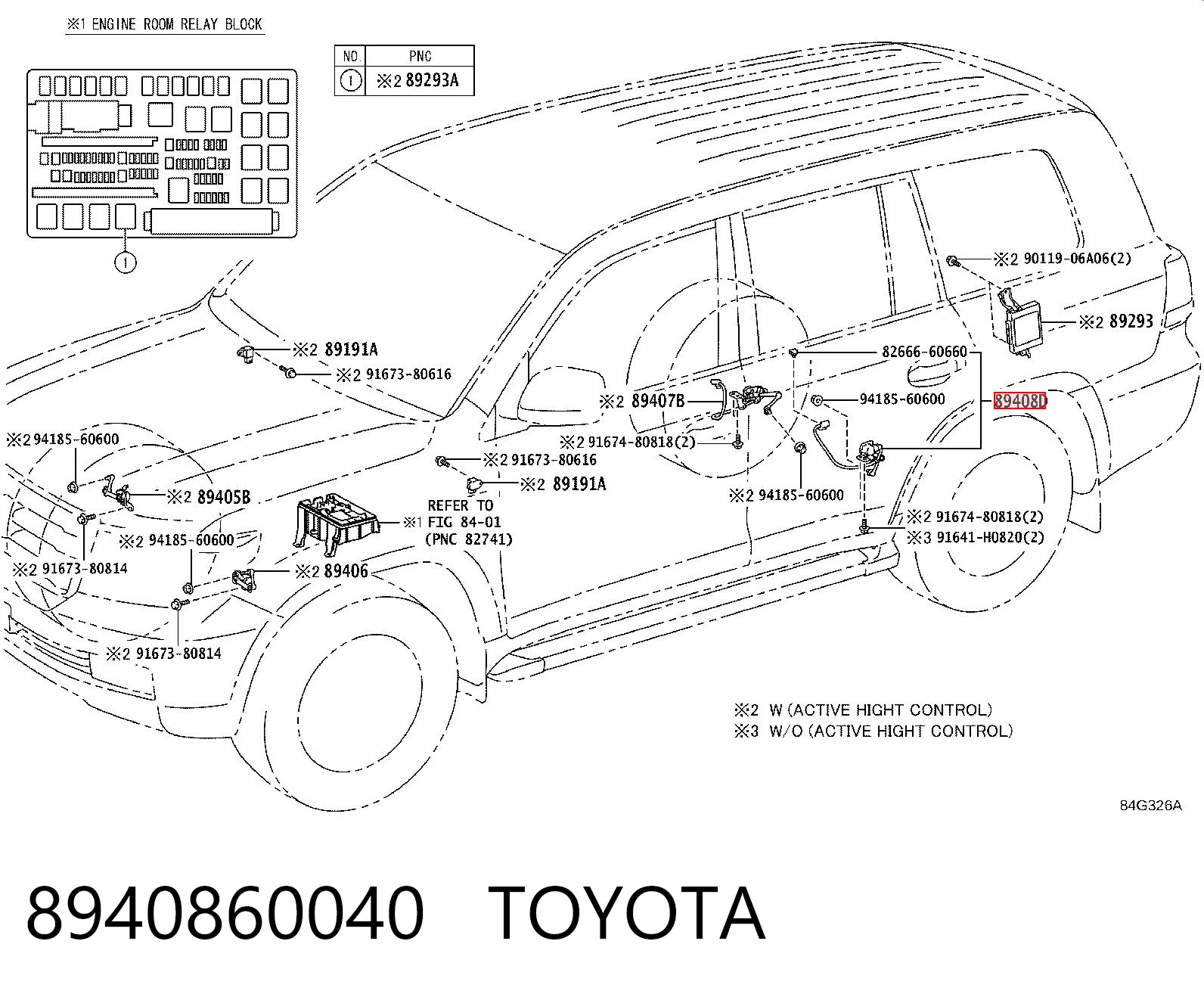 8940860040 Toyota Sensor traseiro esquerdo do nível de posição de carroçaria