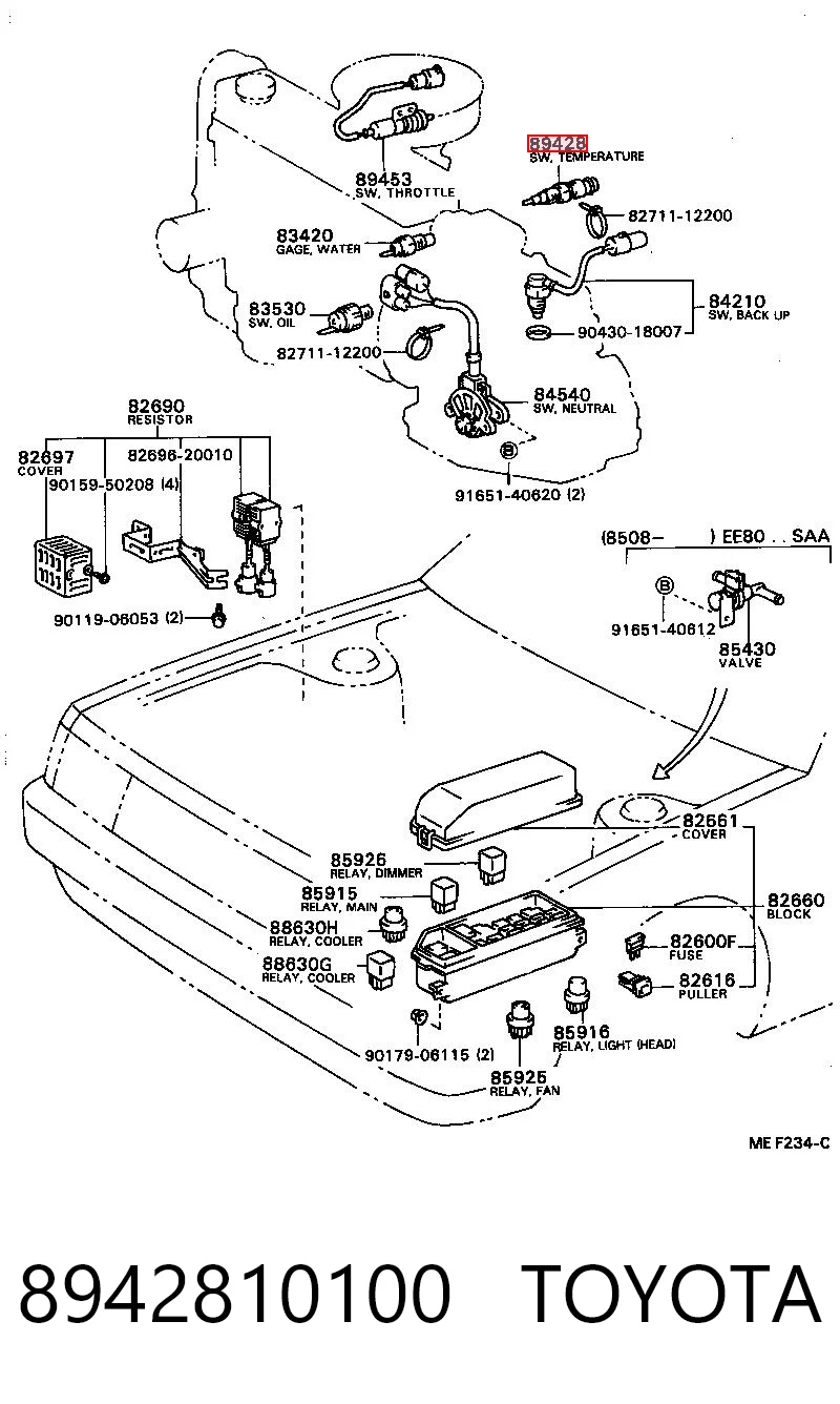 Sensor de temperatura do fluido de esfriamento (de ativação de ventilador do radiador) Toyota Corolla  E8
