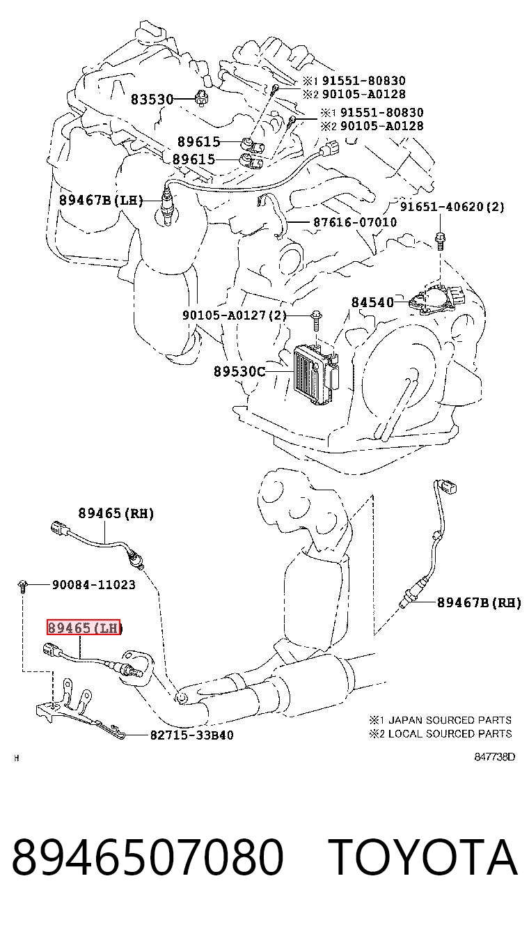 8946507080 Toyota Sonda lambda, sensor direito de oxigênio depois de catalisador