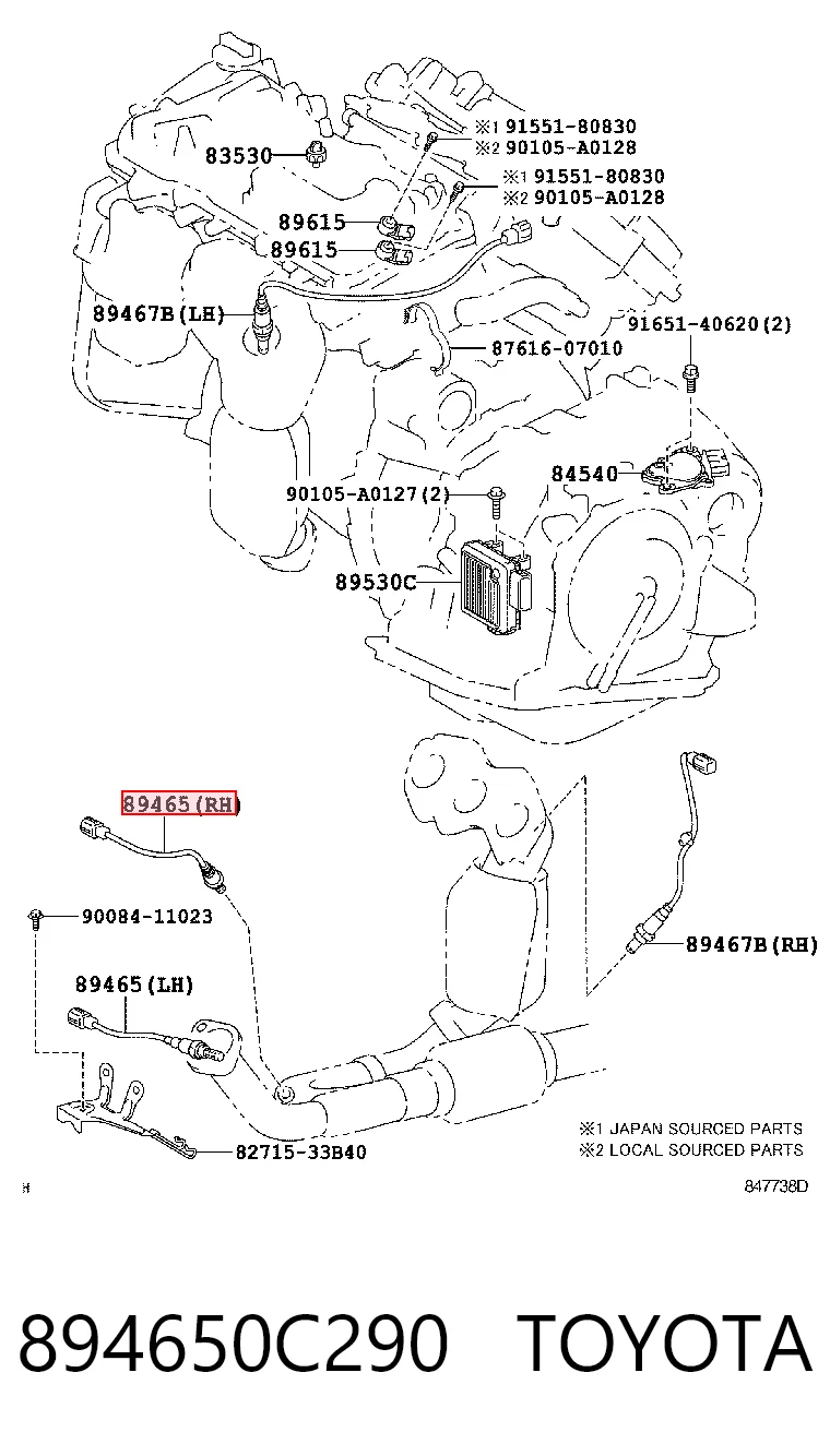 89465B1020 Subaru Sonda lambda, sensor de oxigênio depois de catalisador