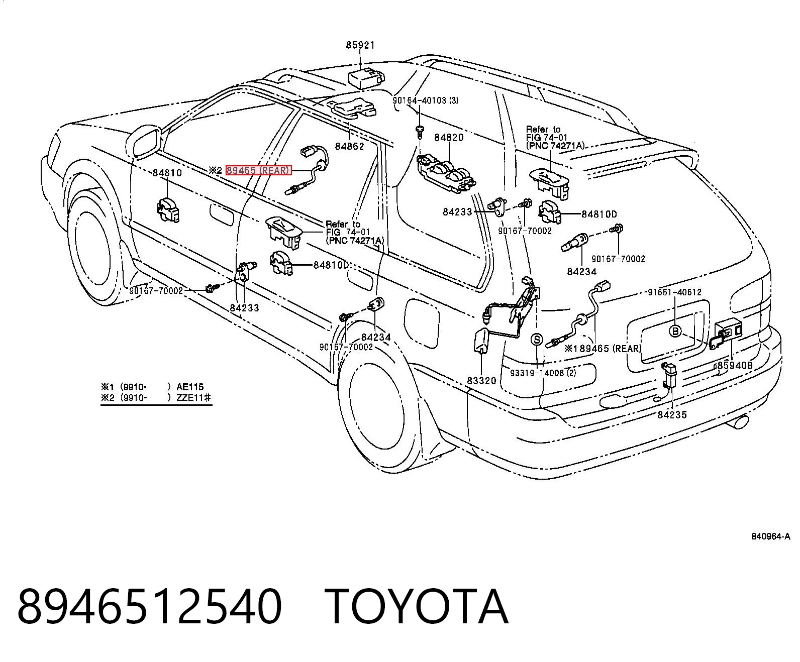 8946512540 Toyota Sonda lambda, sensor de oxigênio até o catalisador