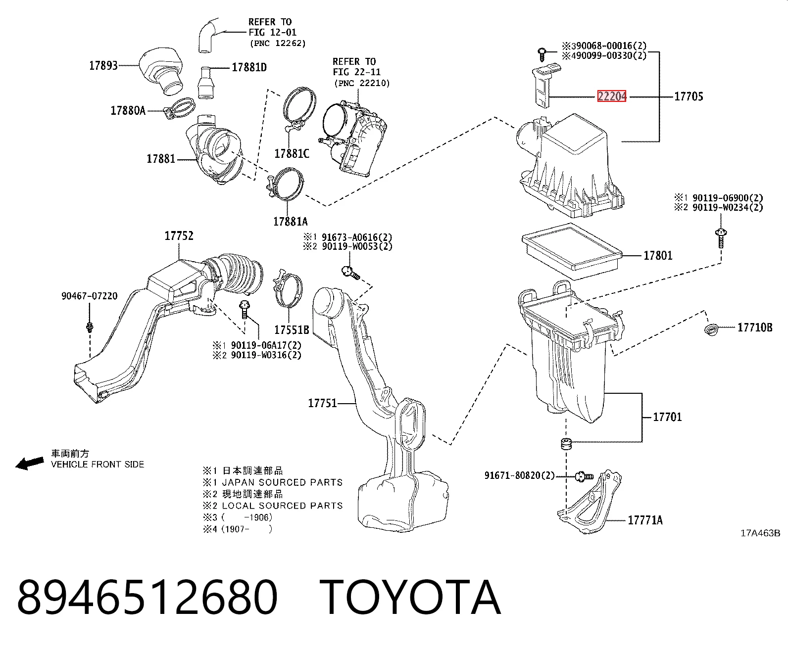  Sensor de fluxo (consumo) de ar, medidor de consumo M.A.F. - (Mass Airflow) Toyota C-HR hatchback (X10) (2016 - 2023) 