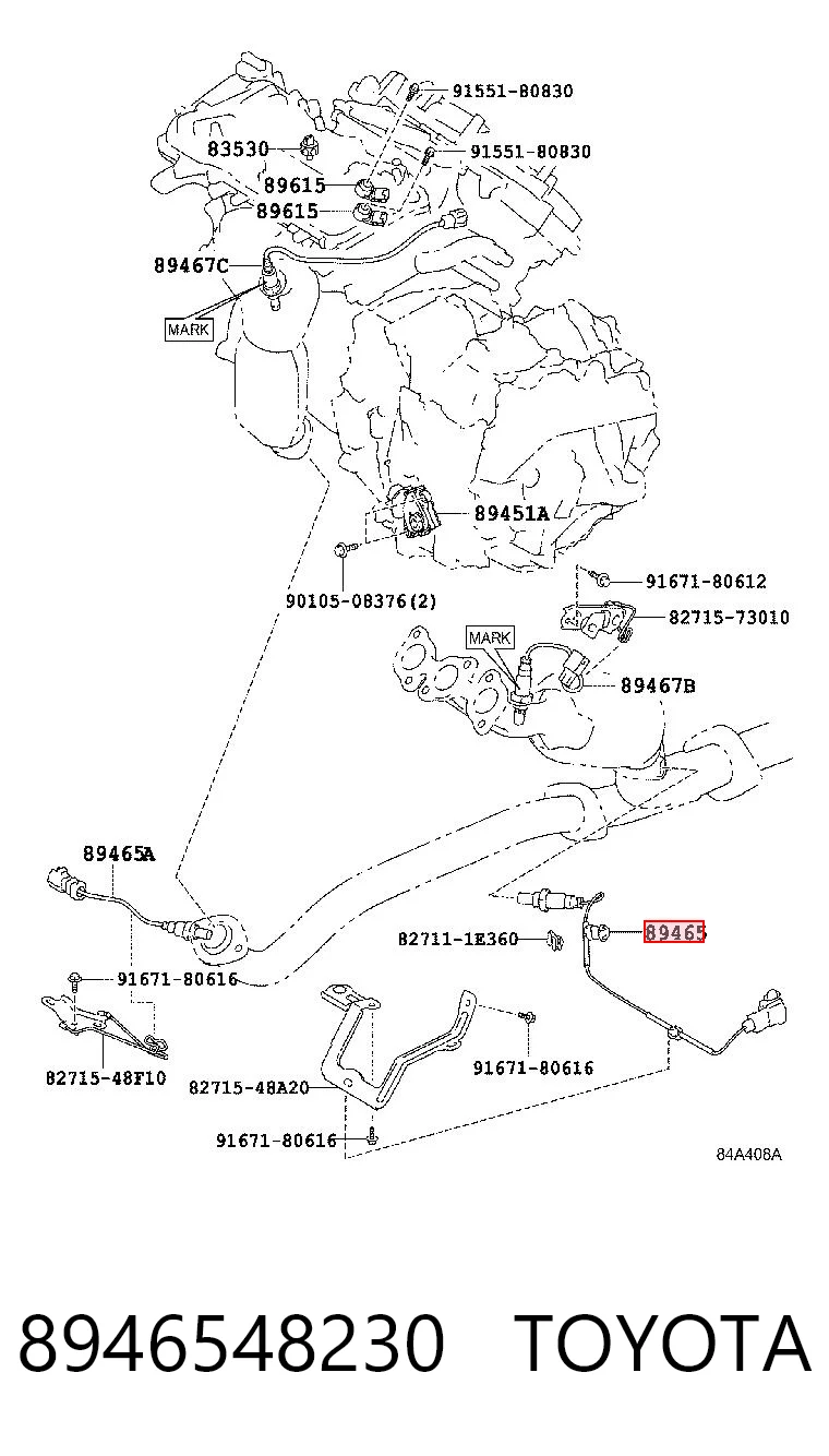 8946548230 Toyota Sonda lambda, sensor direito de oxigênio depois de catalisador