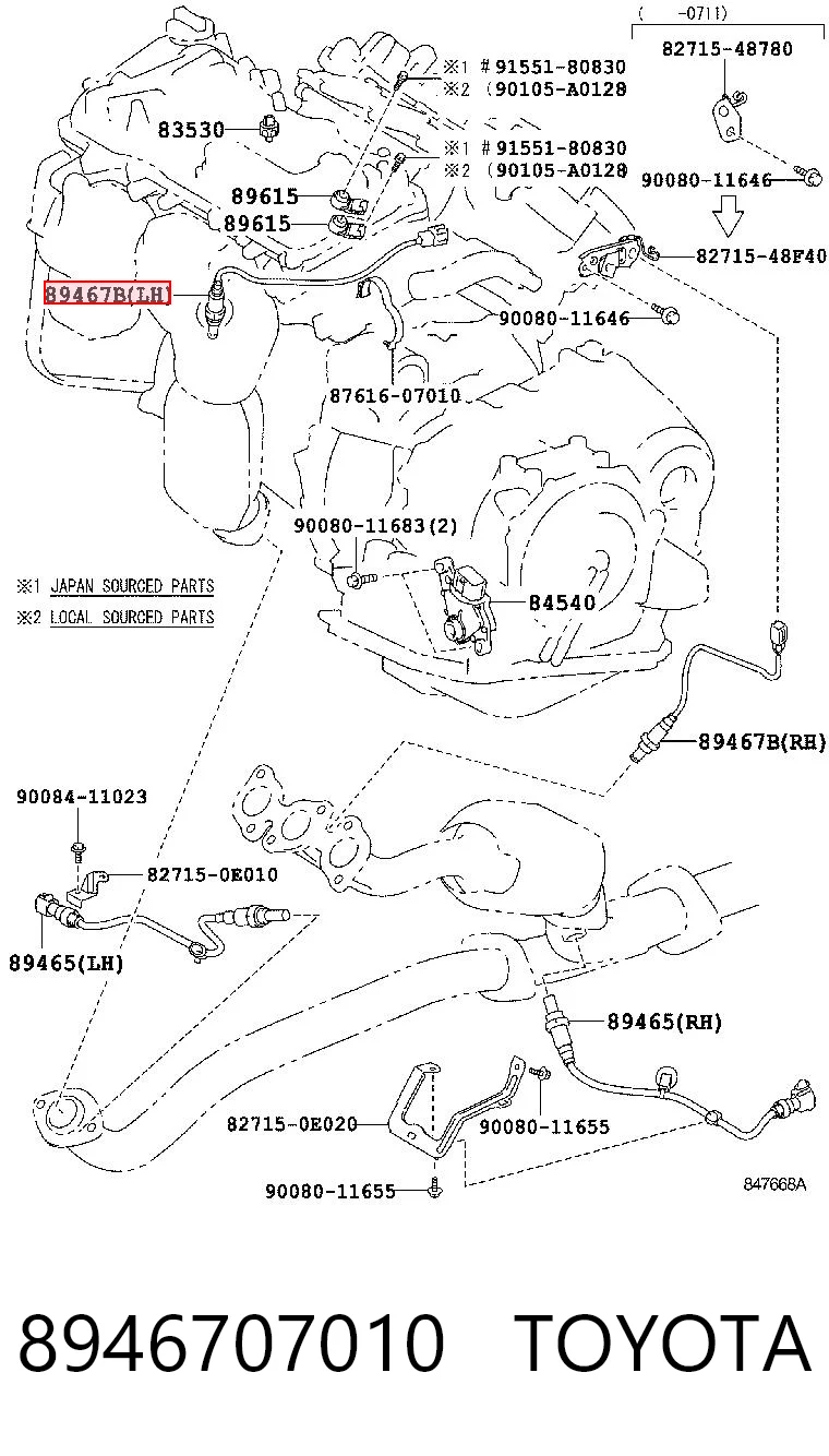8946707010 Toyota Sonda lambda, sensor esquerdo de oxigênio até o catalisador