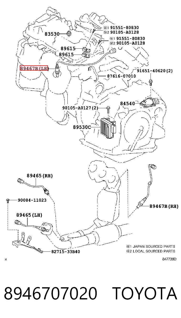 8946707020 Toyota Sonda lambda, sensor de oxigênio até o catalisador