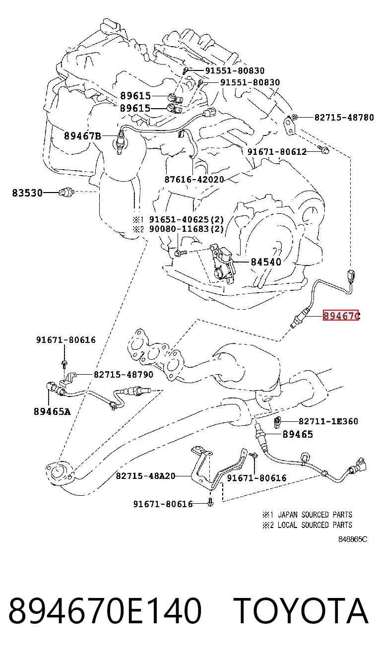 894670E140 Toyota Sonda lambda, sensor de oxigênio até o catalisador