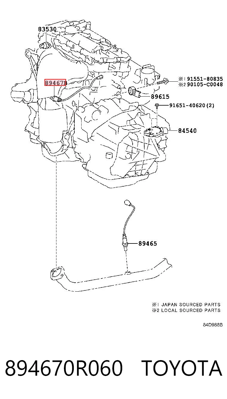 894670R060 Toyota Sonda lambda, sensor de oxigênio até o catalisador