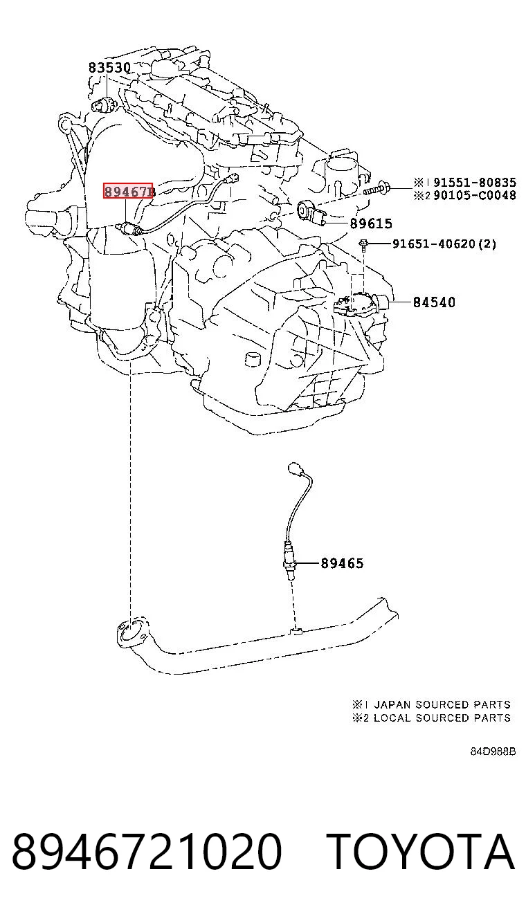 8946721020 Toyota Sonda lambda, sensor de oxigênio até o catalisador