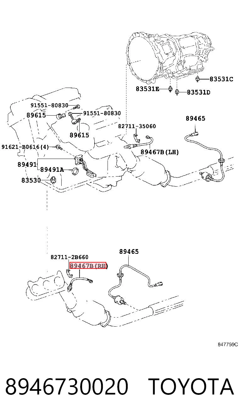 8946730020 Toyota Sonda lambda, sensor esquerdo de oxigênio até o catalisador