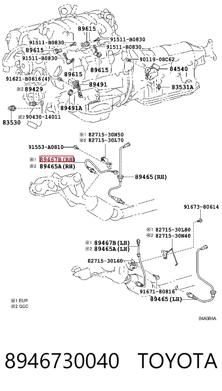 8946730040 Toyota Sonda lambda, sensor de oxigênio até o catalisador