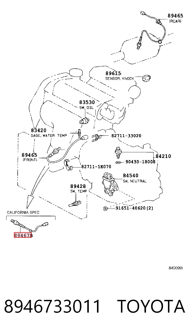 8946733011 Toyota Sonda lambda, sensor de oxigênio