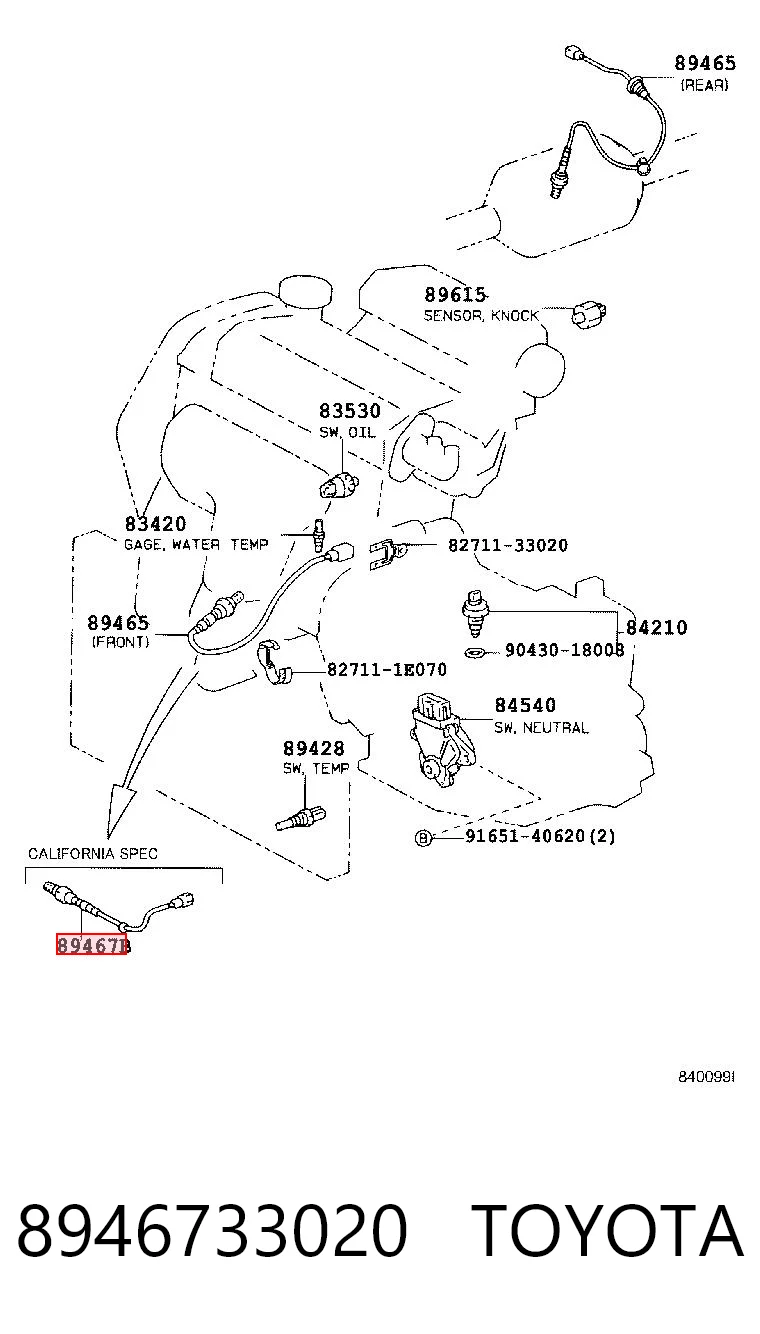 8946733020 Toyota Sonda lambda, sensor de oxigênio até o catalisador