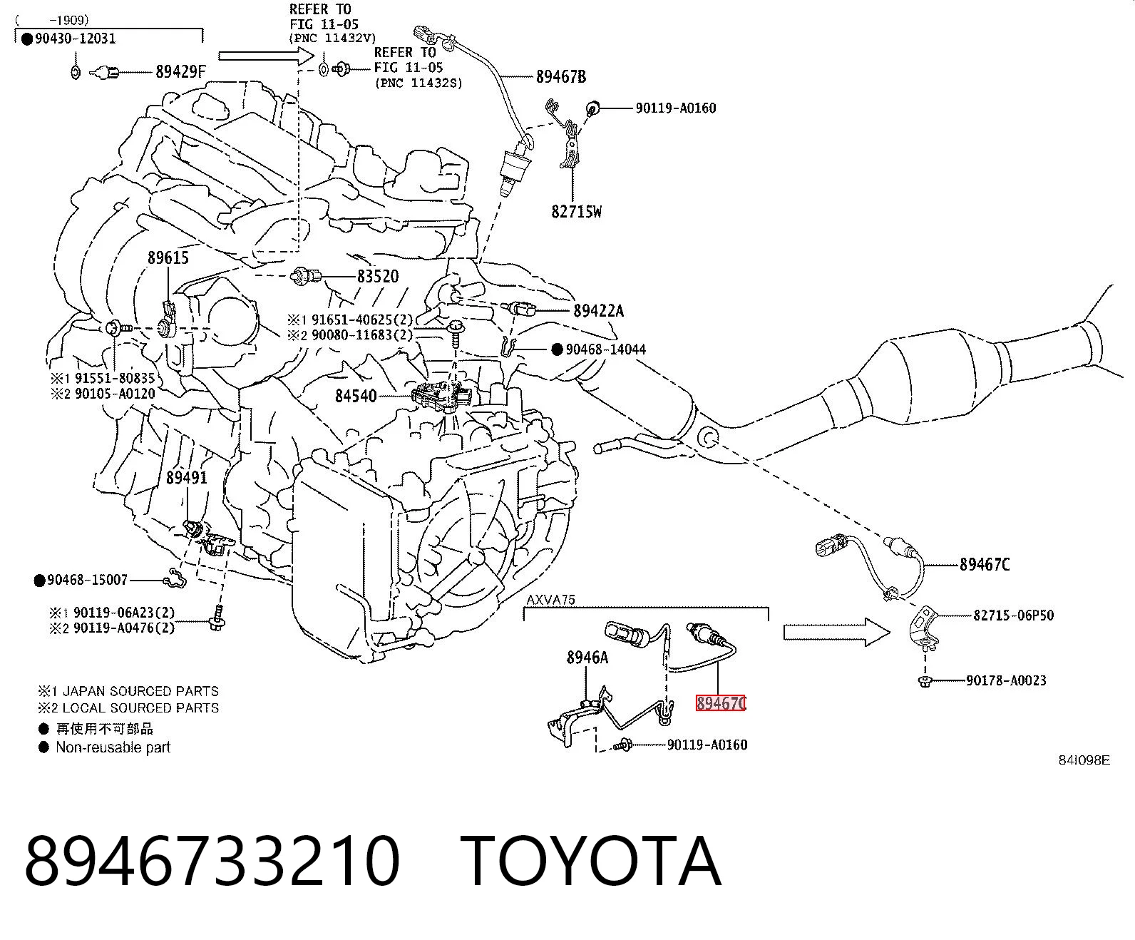 8946733210 Toyota Sonda lambda, sensor de oxigênio até o catalisador