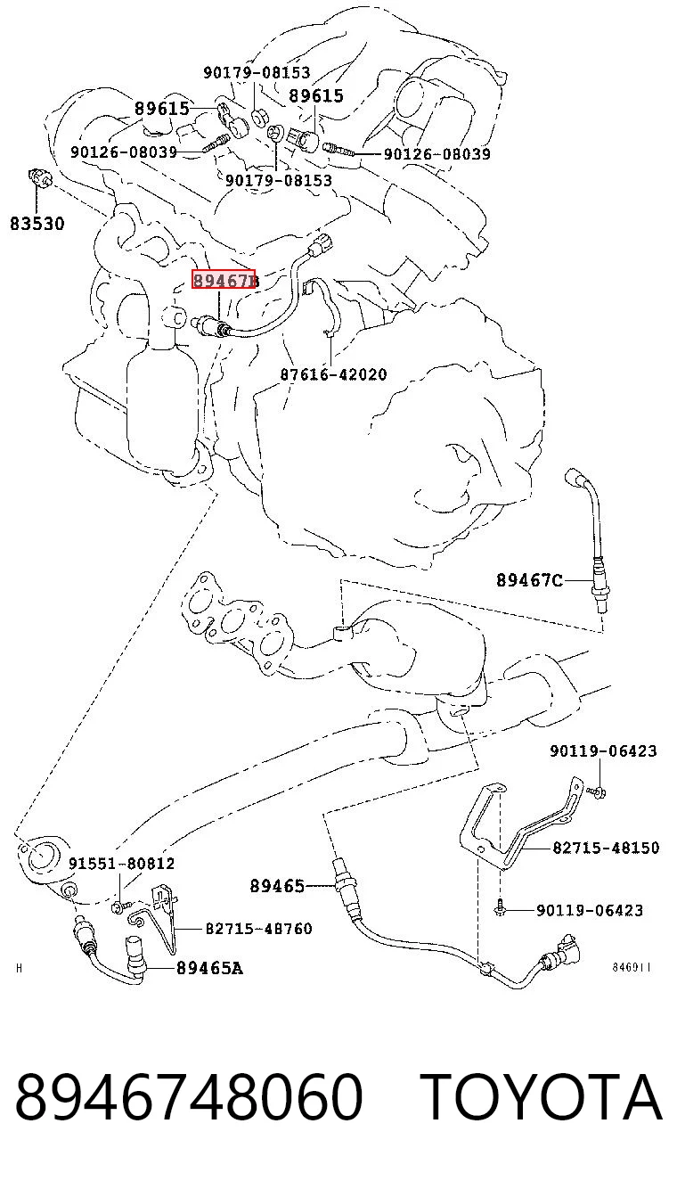8946748060 Toyota Sonda lambda, sensor de oxigênio até o catalisador