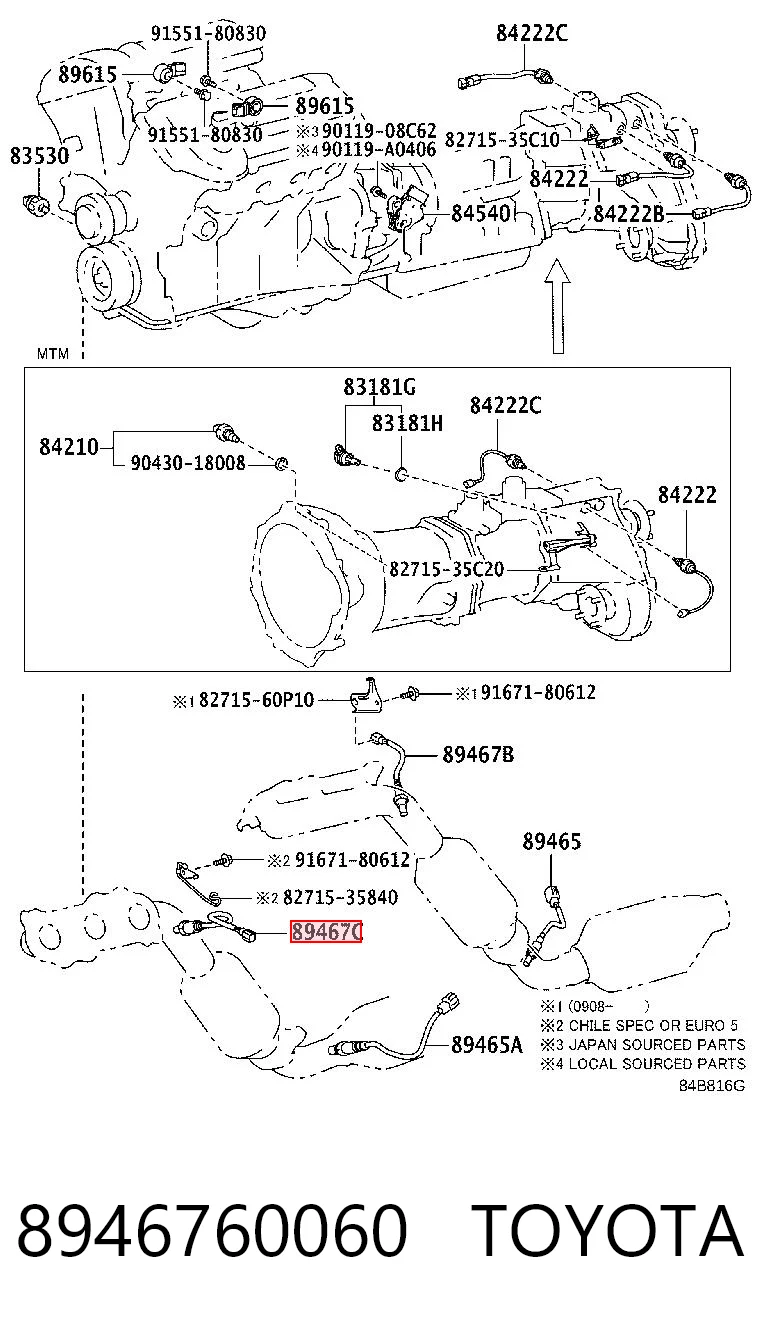 8946760060 Toyota Sonda lambda, sensor de oxigênio até o catalisador